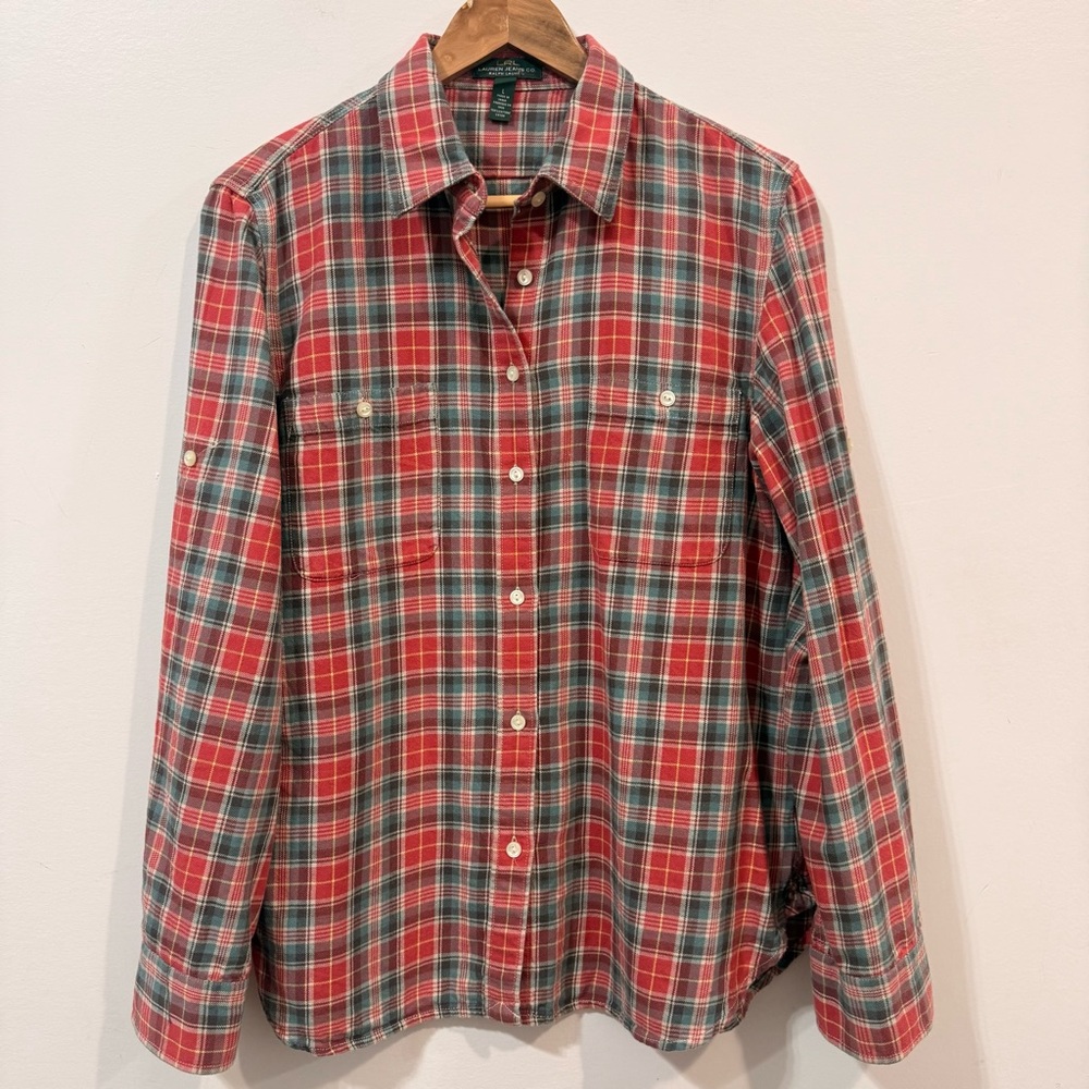 LRL Lauren Jeans Co. Ralph Lauren Cotton Classic Plaid Button-Down Shirt Size L